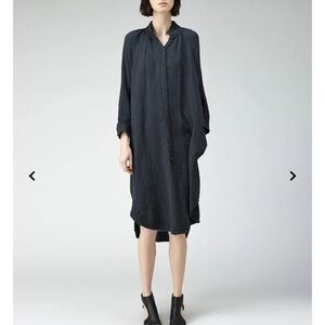 Raquel Allegra Oversized Button Front Dark Purple Gauzy Cotton Shirt Dress, Sz 0